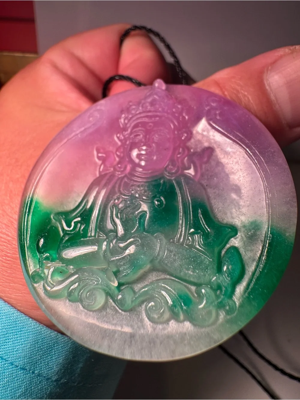 Purple & Green Lotus Carved Pendant Necklace - Women Bath & Body Accessory